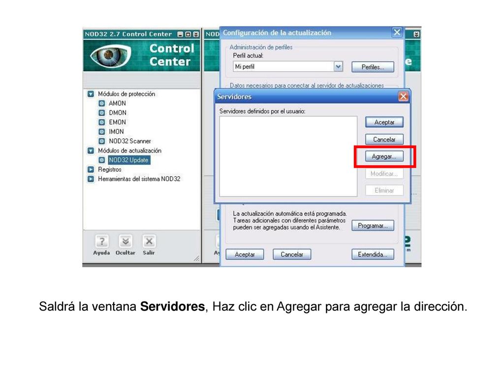 Saldrá la ventana Servidores, Haz clic en Agregar para agregar la dirección.
