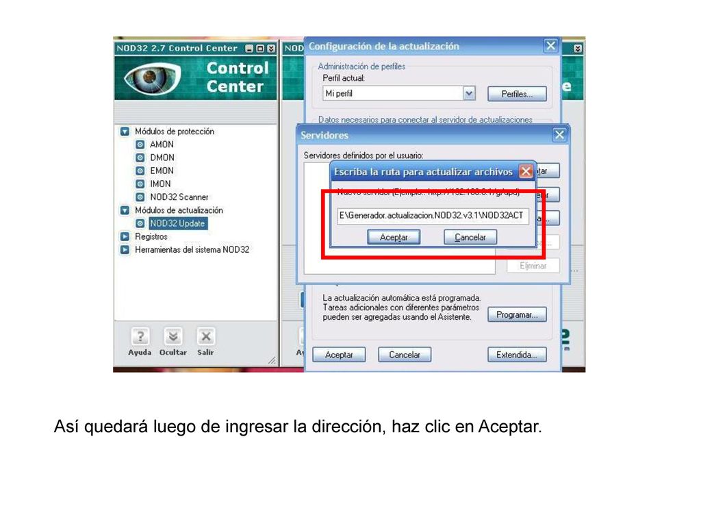 Así quedará luego de ingresar la dirección, haz clic en Aceptar.