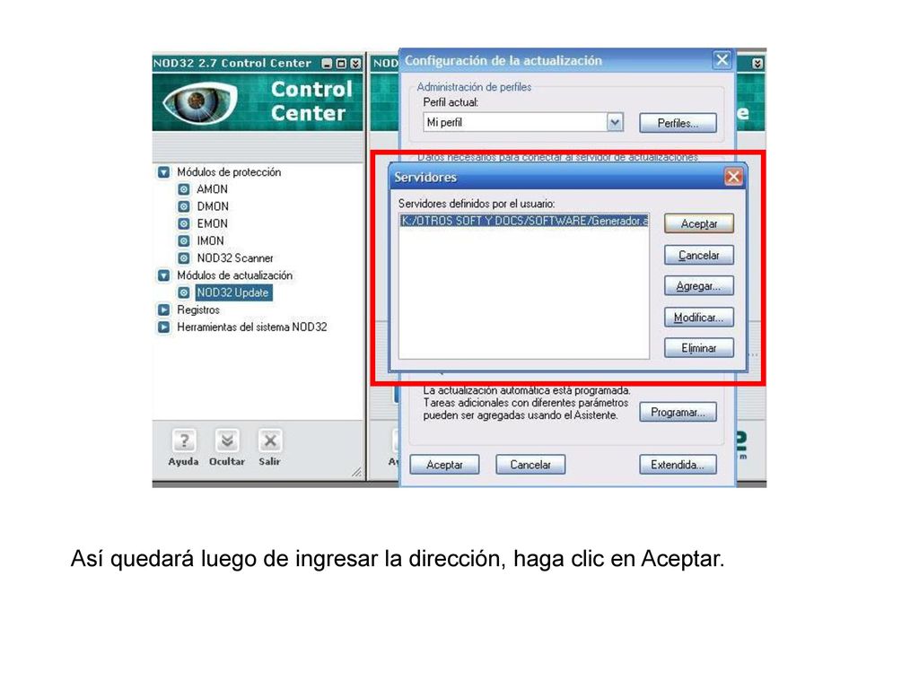Así quedará luego de ingresar la dirección, haga clic en Aceptar.