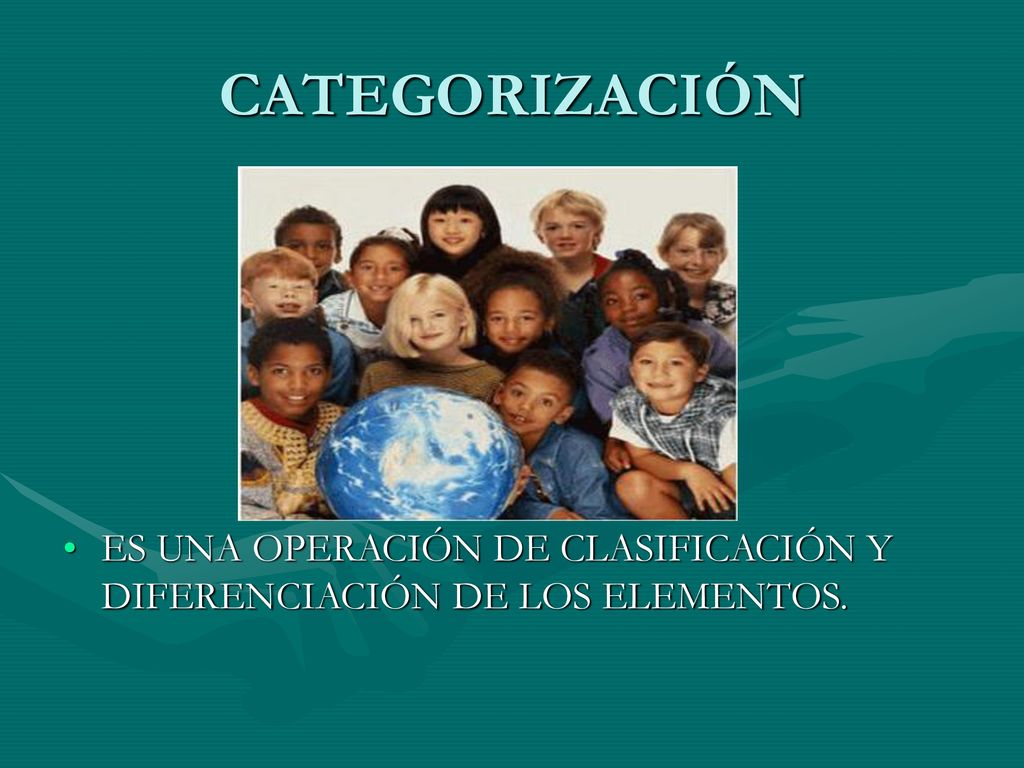 CATEGORIZACIÓN ES UNA OPERACIÓN DE CLASIFICACIÓN Y DIFERENCIACIÓN DE LOS ELEMENTOS.