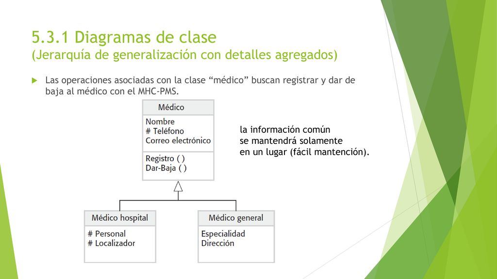 5.3.1 Diagramas de clase (Jerarquía de generalización con detalles agregados)