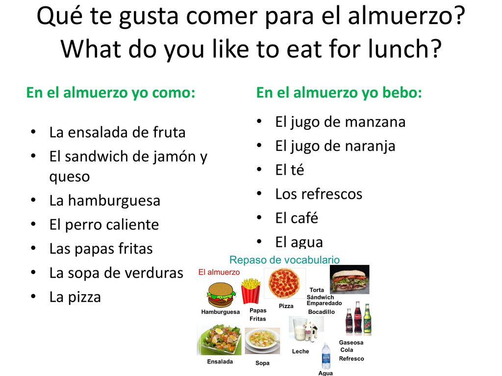 Qué te gusta comer para el almuerzo What do you like to eat for lunch