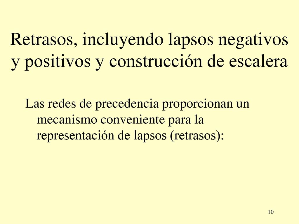 Retrasos, incluyendo lapsos negativos y positivos y construcción de escalera