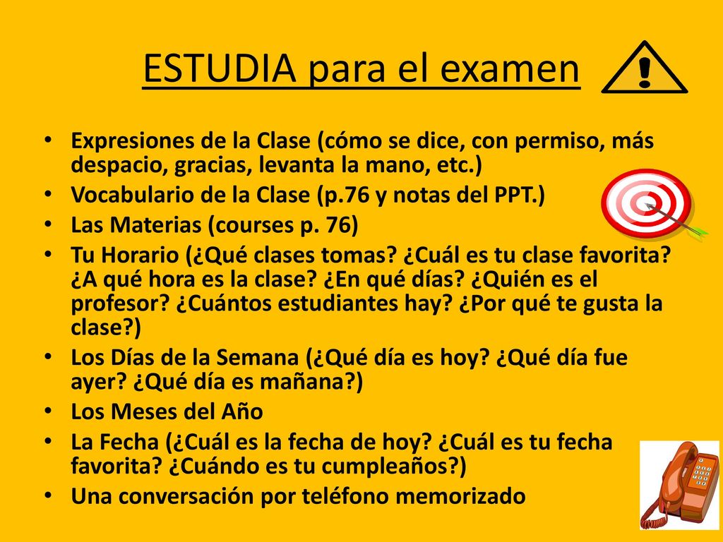ESTUDIA para el examen Expresiones de la Clase (cómo se dice, con permiso, más despacio, gracias, levanta la mano, etc.)