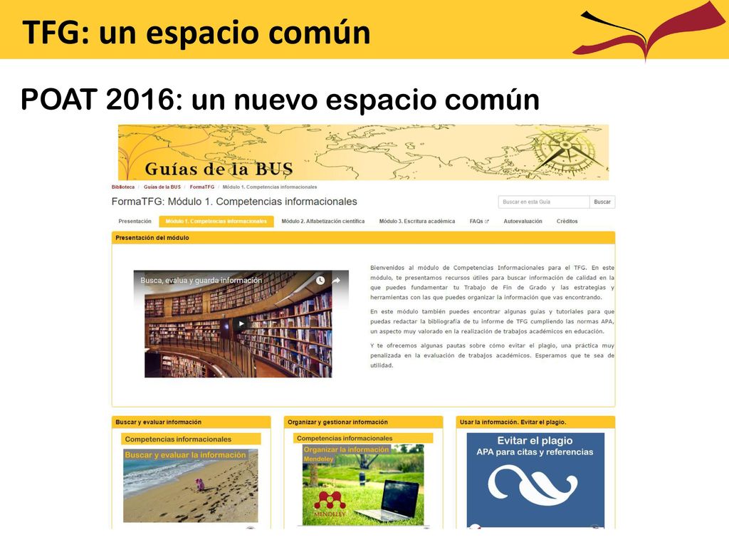 TFG: un espacio común POAT 2016: un nuevo espacio común