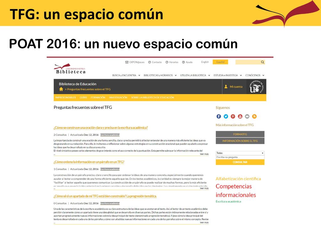 TFG: un espacio común POAT 2016: un nuevo espacio común