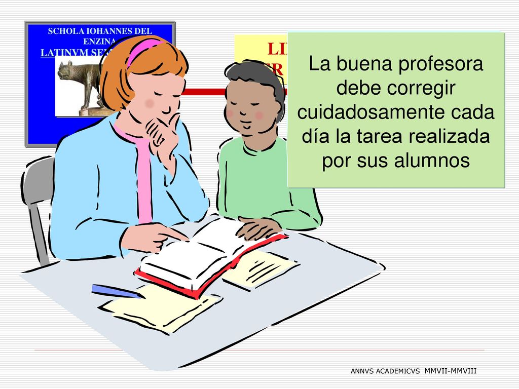 La buena profesora debe corregir cuidadosamente cada día la tarea realizada por sus alumnos