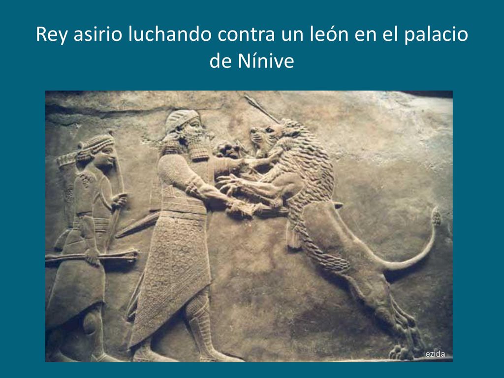 Rey asirio luchando contra un león en el palacio de Nínive