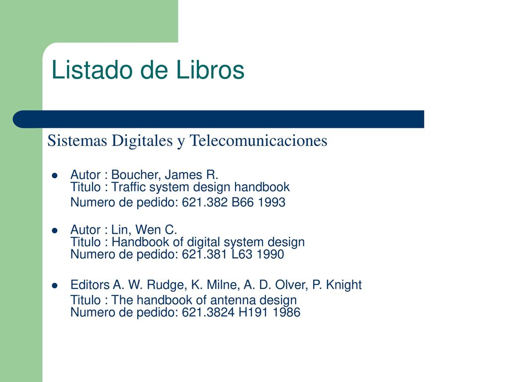 Listado de Libros Sistemas Digitales y Telecomunicaciones