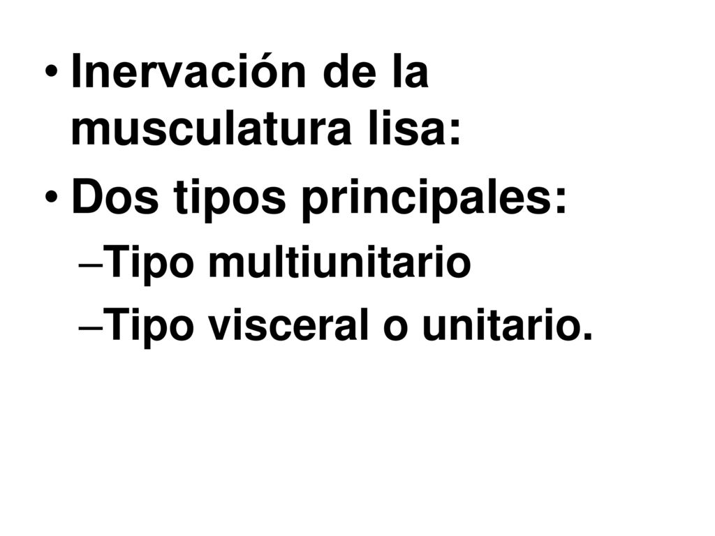 Inervación de la musculatura lisa: Dos tipos principales: