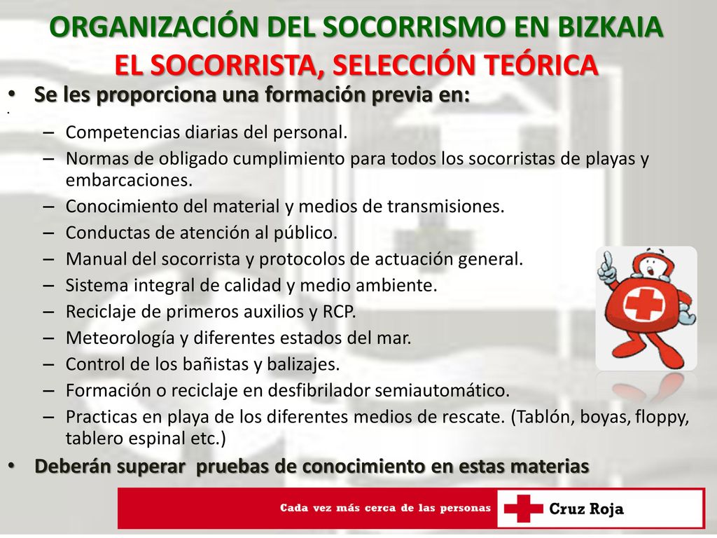 ORGANIZACIÓN DEL SOCORRISMO EN BIZKAIA EL SOCORRISTA, SELECCIÓN TEÓRICA
