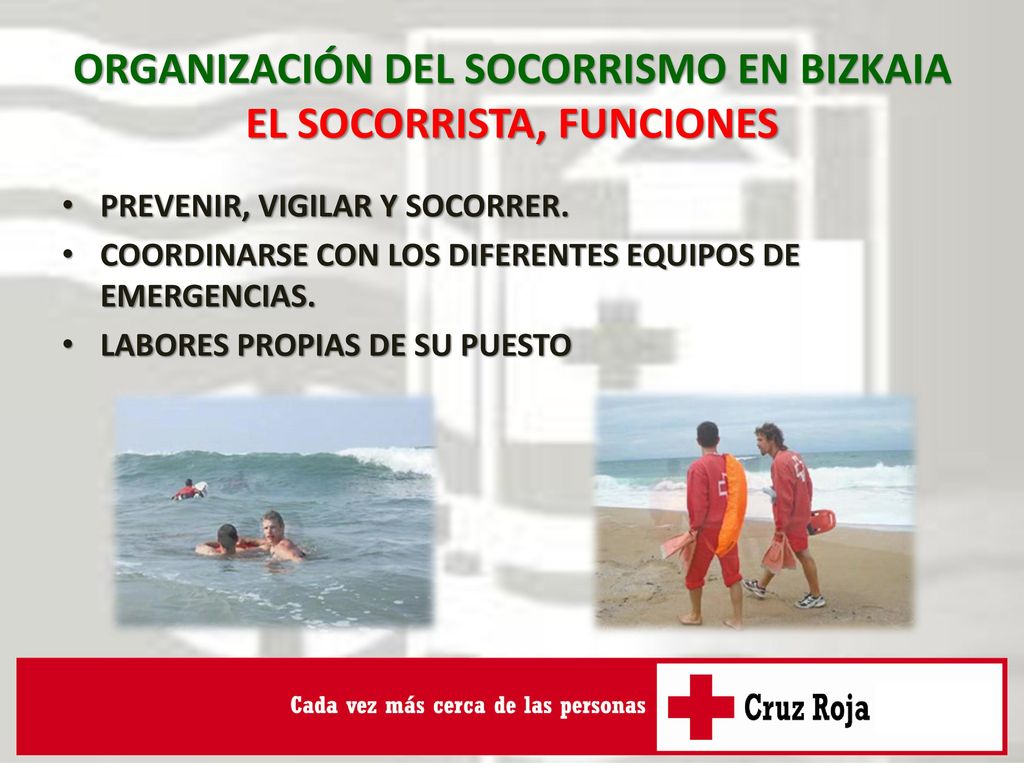 ORGANIZACIÓN DEL SOCORRISMO EN BIZKAIA EL SOCORRISTA, FUNCIONES