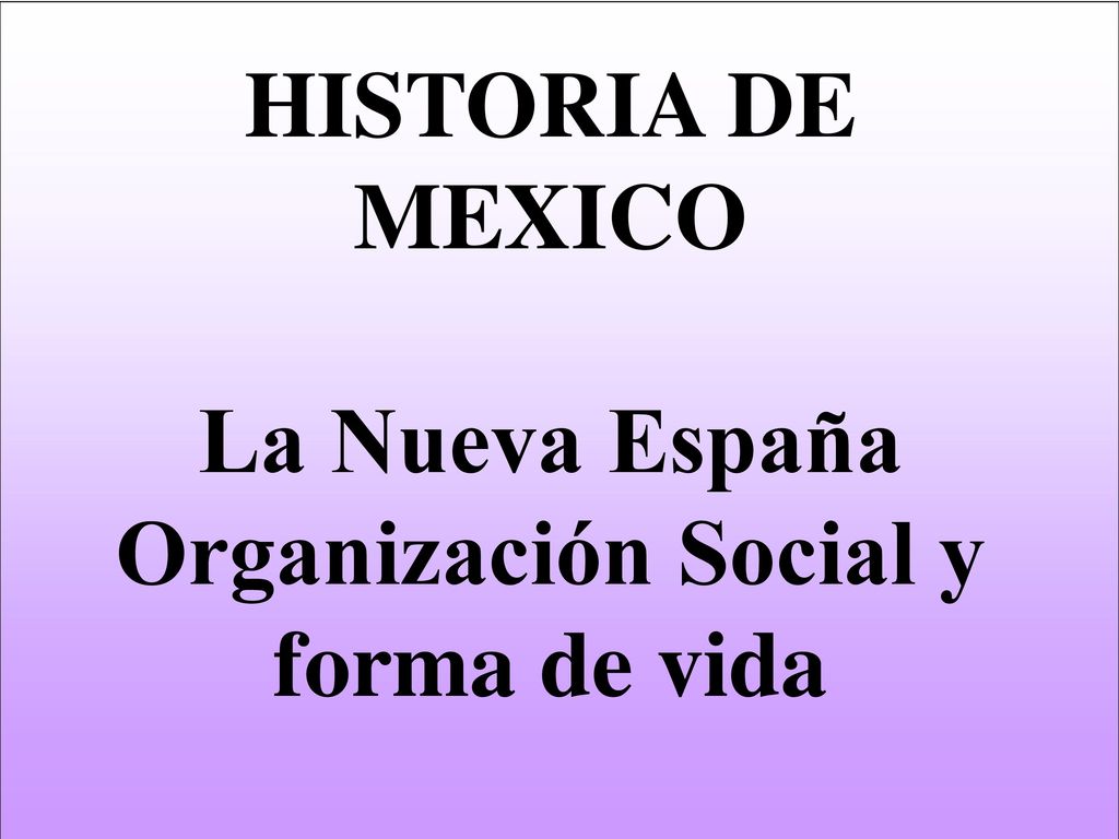HISTORIA DE MEXICO La Nueva España Organización Social y forma de vida