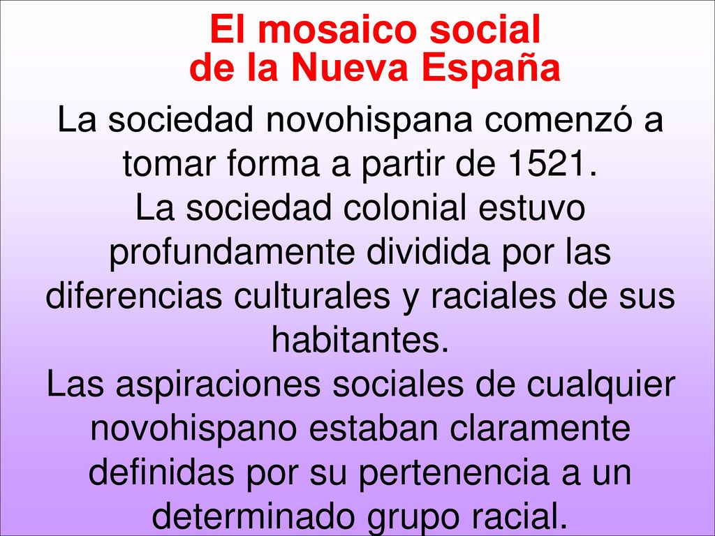 La sociedad novohispana comenzó a tomar forma a partir de 1521.