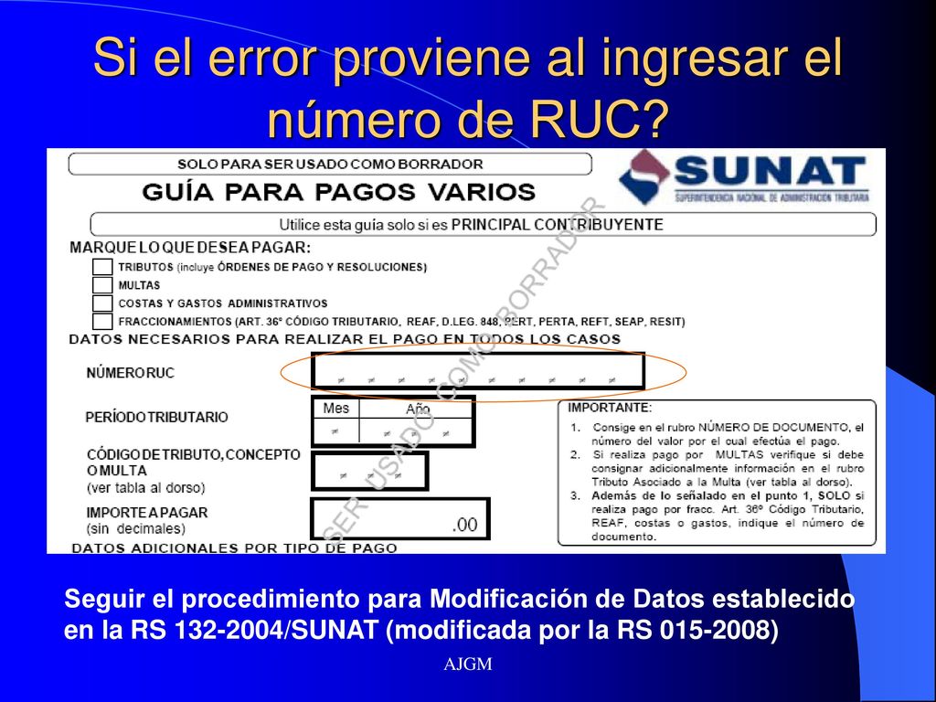 Si el error proviene al ingresar el número de RUC
