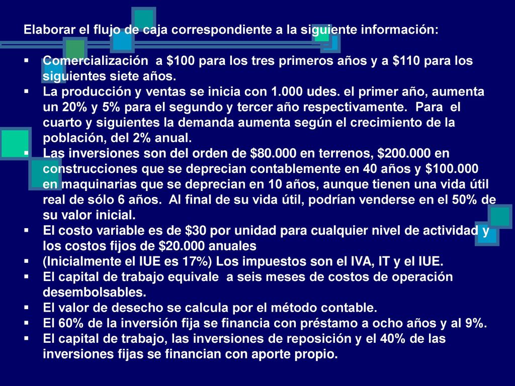 Elaborar el flujo de caja correspondiente a la siguiente información: