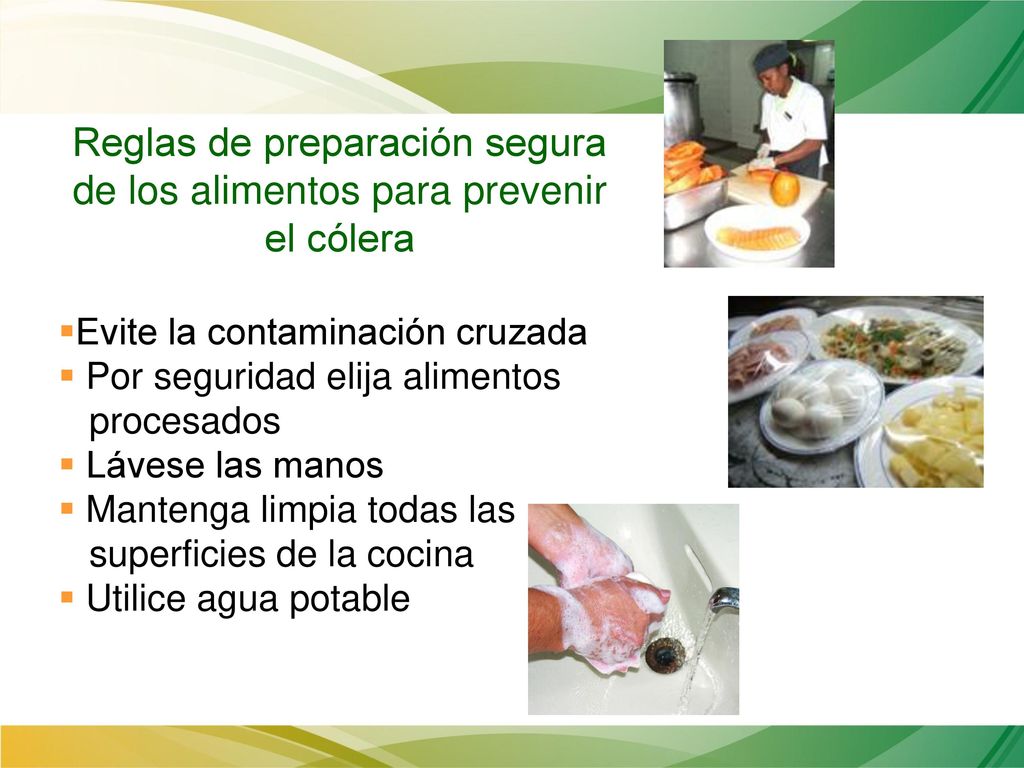 Reglas de preparación segura de los alimentos para prevenir el cólera