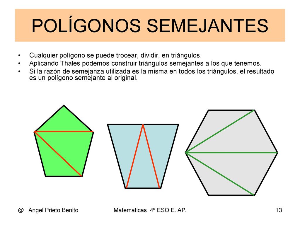 POLÍGONOS SEMEJANTES Cualquier polígono se puede trocear, dividir, en triángulos.