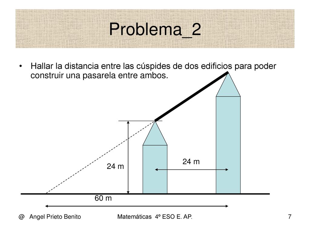 Problema_2 Hallar la distancia entre las cúspides de dos edificios para poder construir una pasarela entre ambos.