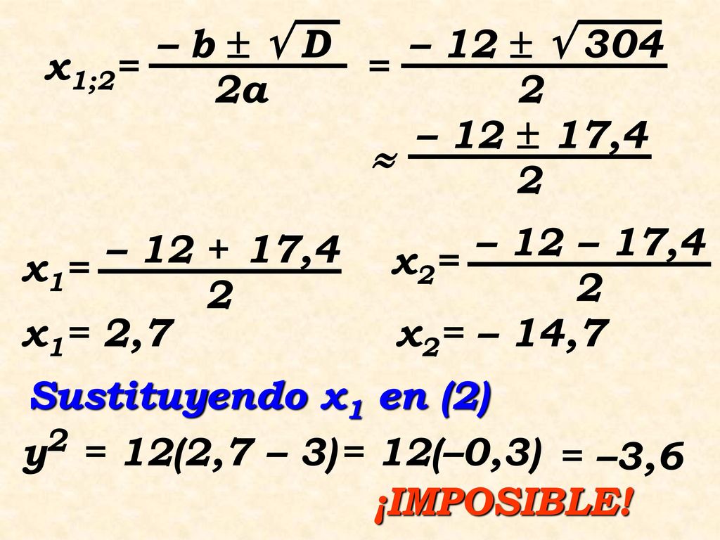 x1;2= – b   D. 2a. – 12   = – 12  17,4. 2.  x2= – 12 – 17,4. 2. x1= – ,4.