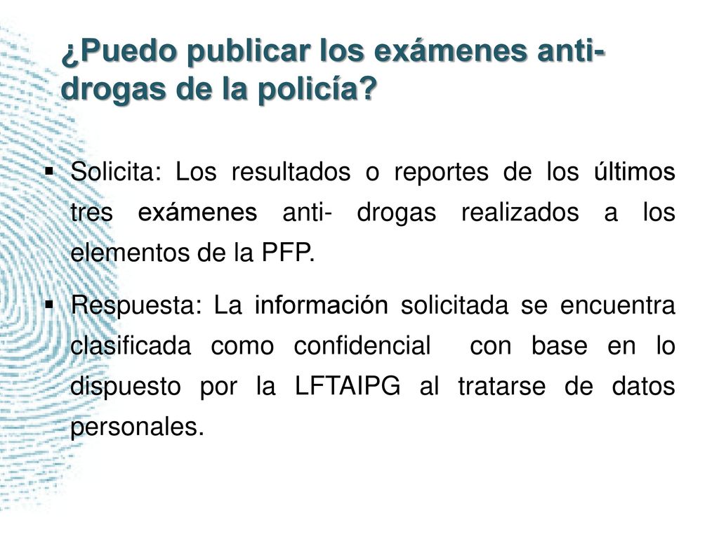 ¿Puedo publicar los exámenes anti-drogas de la policía