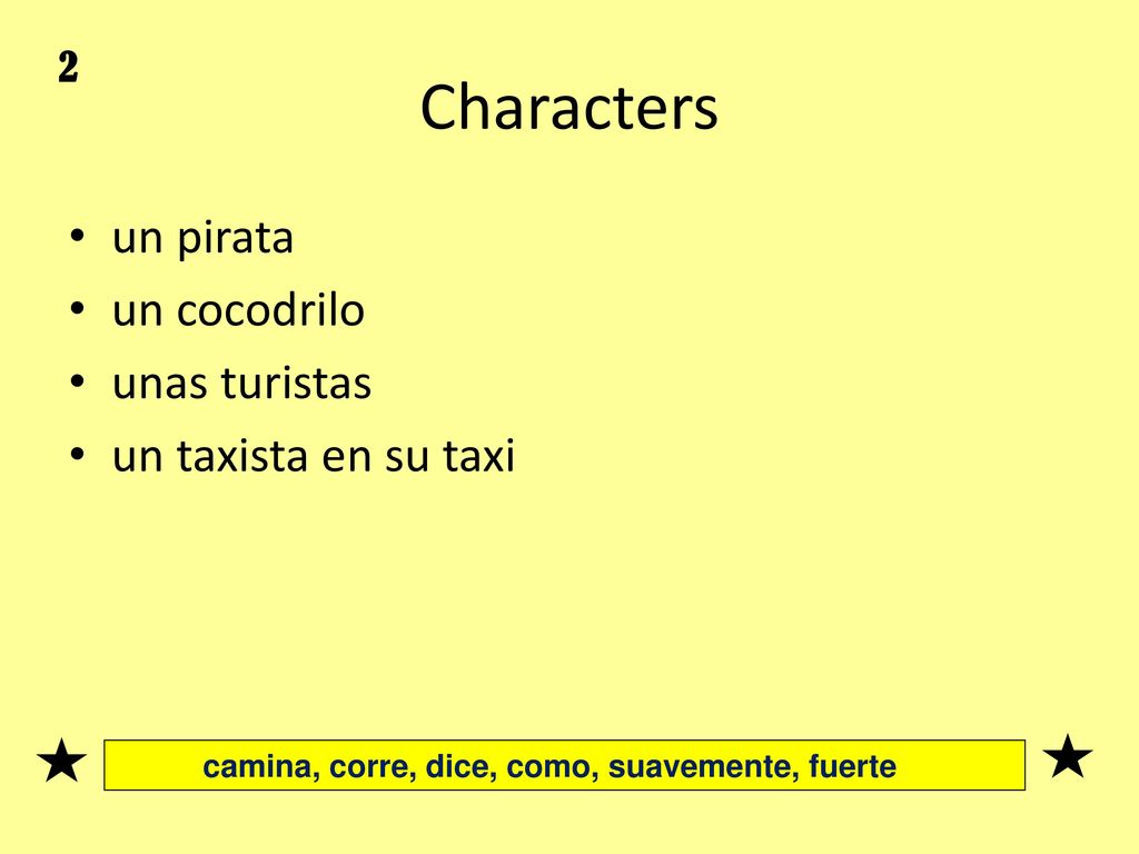 Characters un pirata un cocodrilo unas turistas un taxista en su taxi