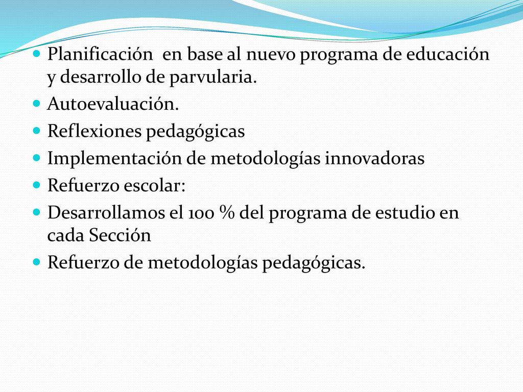 Planificación en base al nuevo programa de educación y desarrollo de parvularia.
