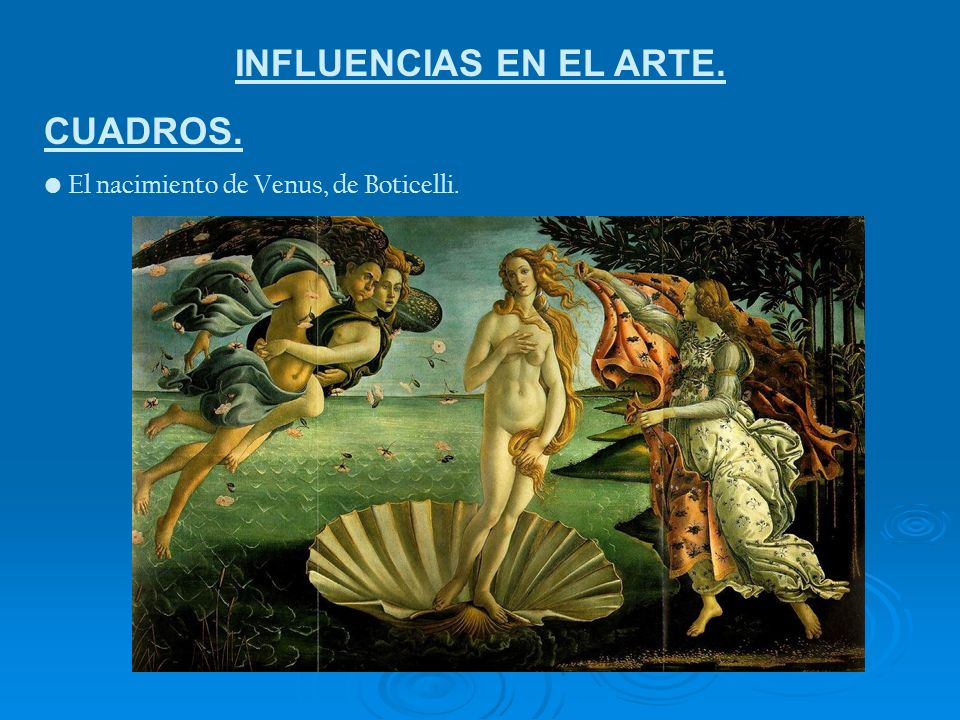 INFLUENCIAS EN EL ARTE. CUADROS. El nacimiento de Venus, de Boticelli.