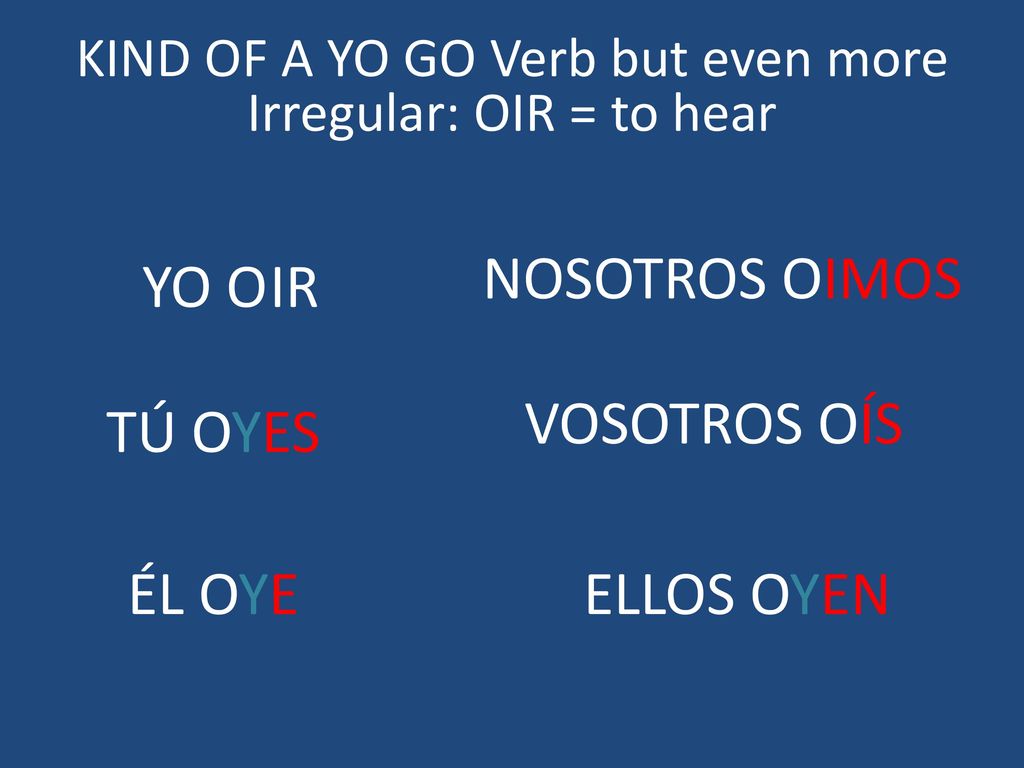 KIND OF A YO GO Verb but even more Irregular: OIR = to hear