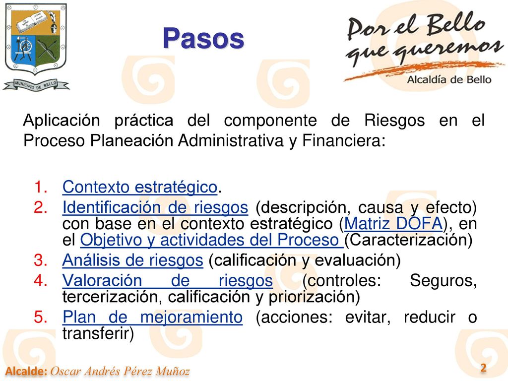 Pasos Aplicación práctica del componente de Riesgos en el Proceso Planeación Administrativa y Financiera: