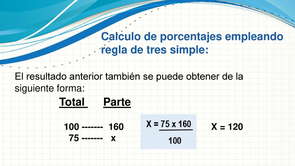 Total Parte Calculo de porcentajes empleando regla de tres simple: