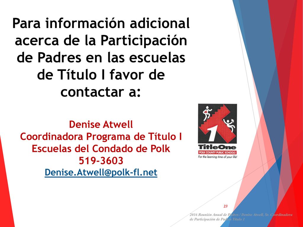 Coordinadora Programa de Título I Escuelas del Condado de Polk