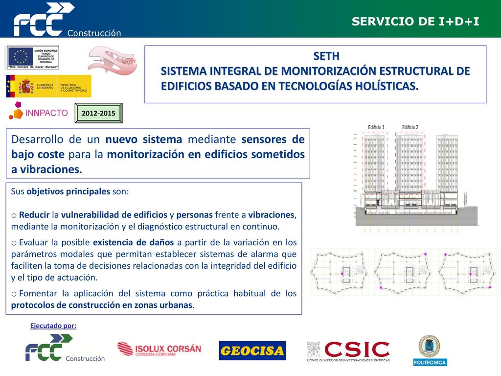 Construcción SERVICIO DE I+D+I. SETH. SISTEMA INTEGRAL DE MONITORIZACIÓN ESTRUCTURAL DE EDIFICIOS BASADO EN TECNOLOGÍAS HOLÍSTICAS.