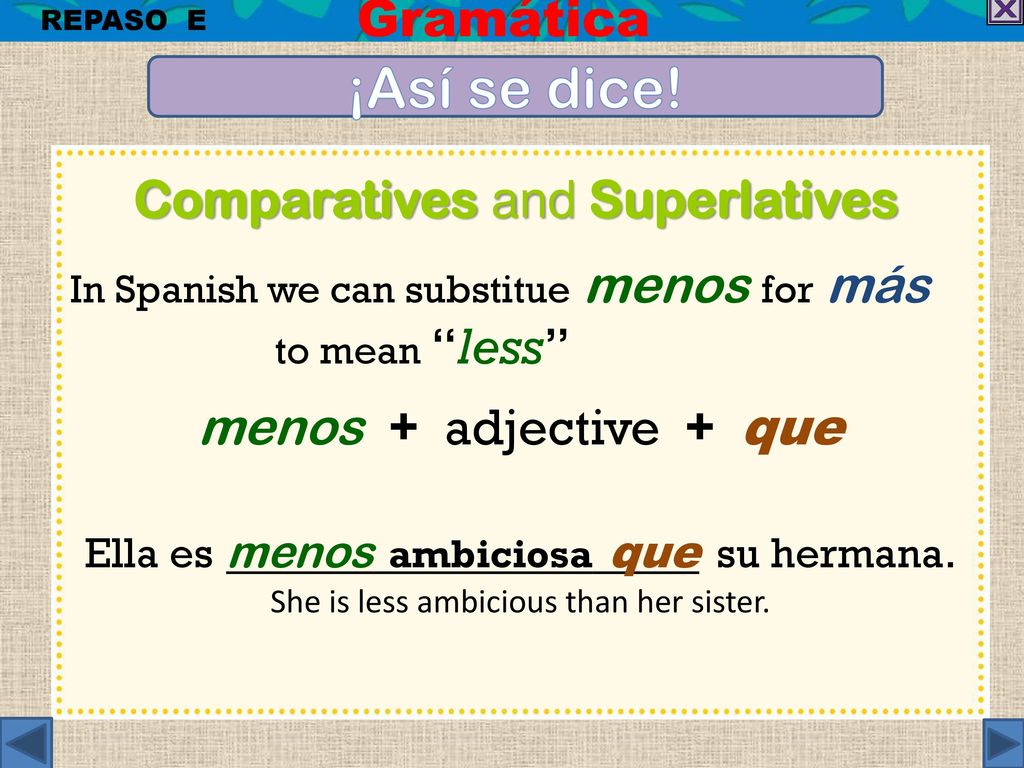 ¡Así se dice! Gramática Comparatives and Superlatives to mean less