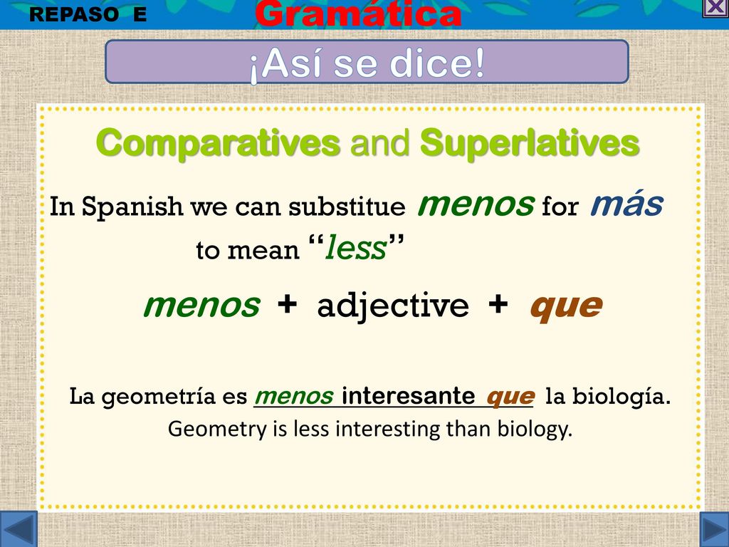 ¡Así se dice! Gramática Comparatives and Superlatives to mean less