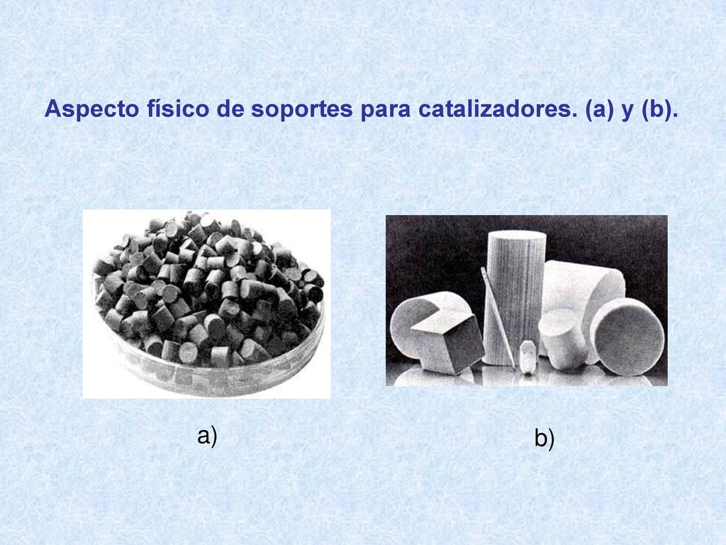 Aspecto físico de soportes para catalizadores. (a) y (b).