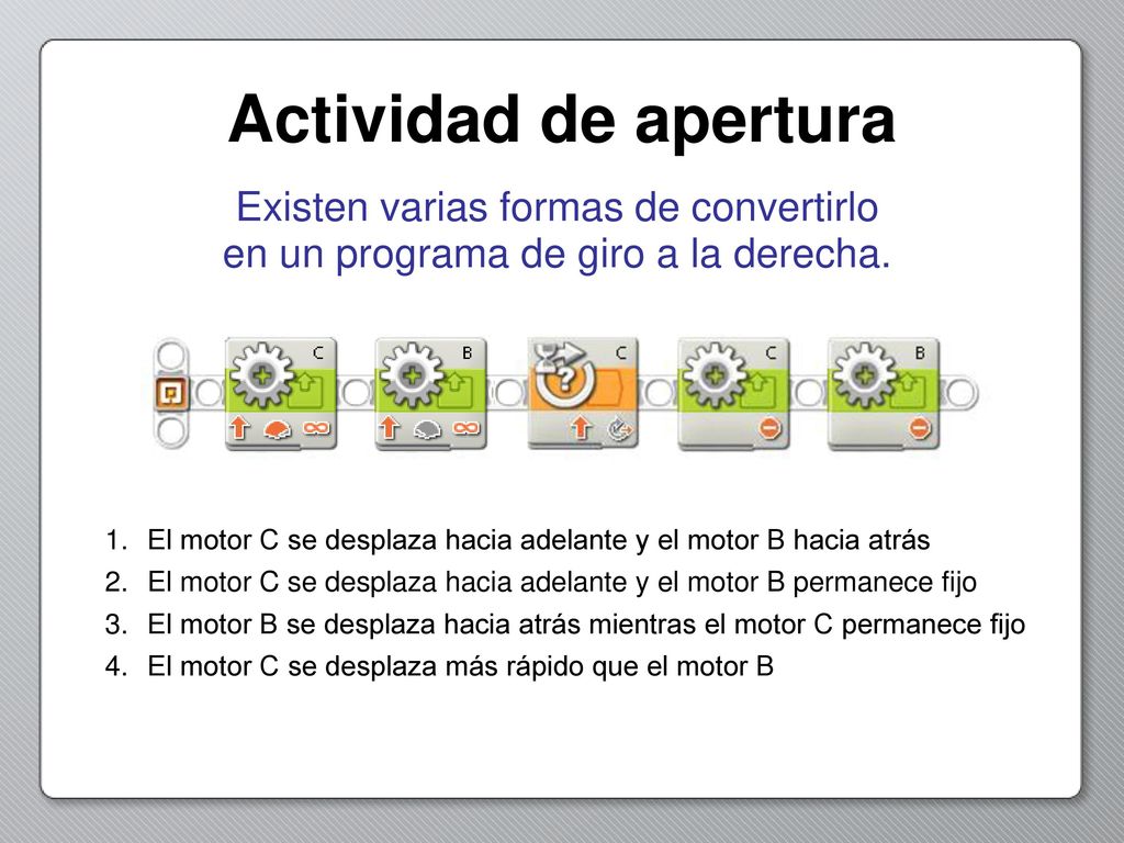 Actividad de apertura Existen varias formas de convertirlo en un programa de giro a la derecha.