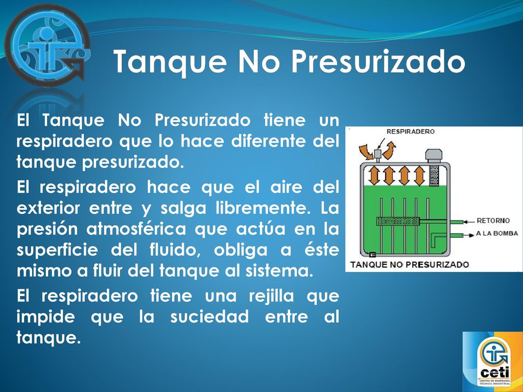 Tanque No Presurizado El Tanque No Presurizado tiene un respiradero que lo hace diferente del tanque presurizado.