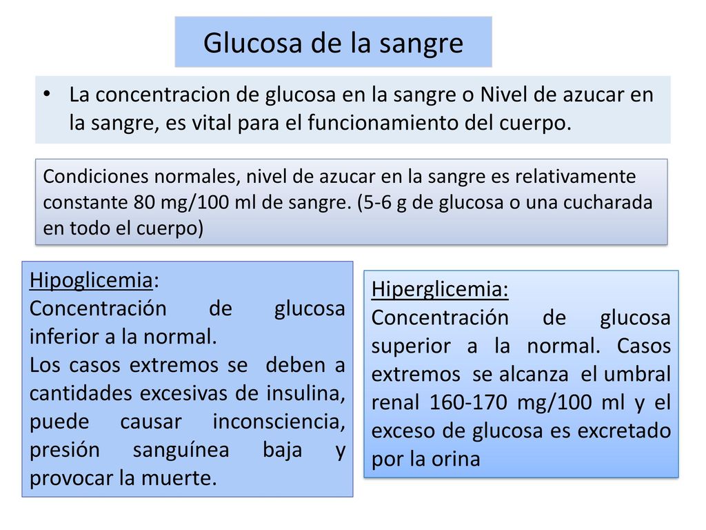 Glucosa de la sangre La concentracion de glucosa en la sangre o Nivel de azucar en la sangre, es vital para el funcionamiento del cuerpo.