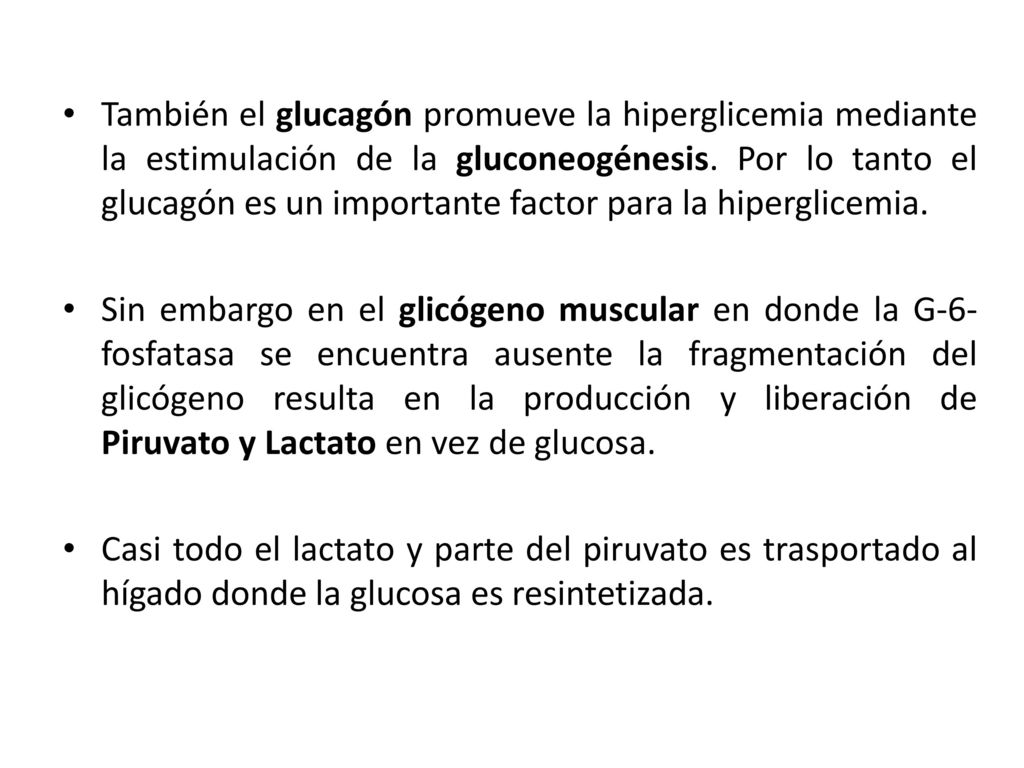 También el glucagón promueve la hiperglicemia mediante la estimulación de la gluconeogénesis. Por lo tanto el glucagón es un importante factor para la hiperglicemia.