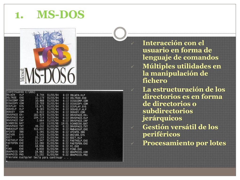 MS-DOS Interacción con el usuario en forma de lenguaje de comandos