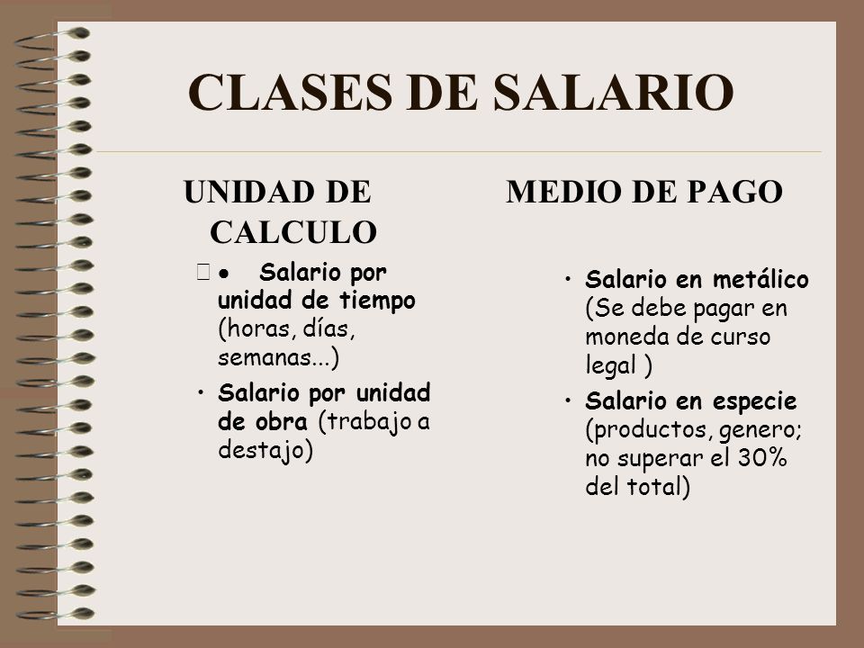 CLASES DE SALARIO UNIDAD DE CALCULO MEDIO DE PAGO