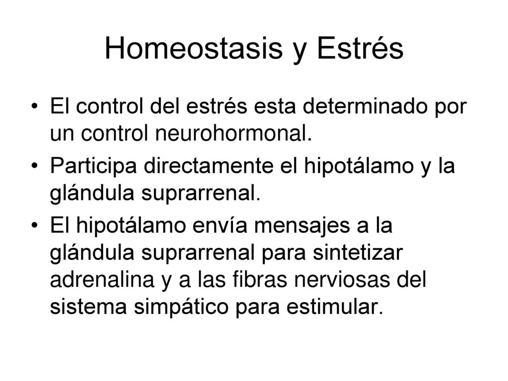 Homeostasis y Estrés El control del estrés esta determinado por un control neurohormonal.