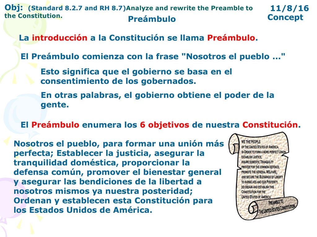 Preámbulo Concept. Preamble. This means that the government is based on the consent of the people.