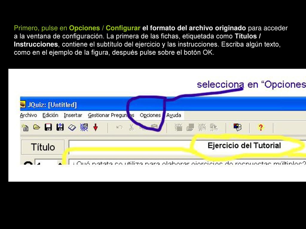 Primero, pulse en Opciones / Configurar el formato del archivo originado para acceder a la ventana de configuración.
