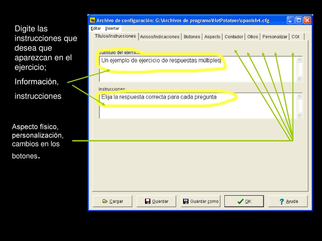 Digite las instrucciones que desea que aparezcan en el ejercicio;