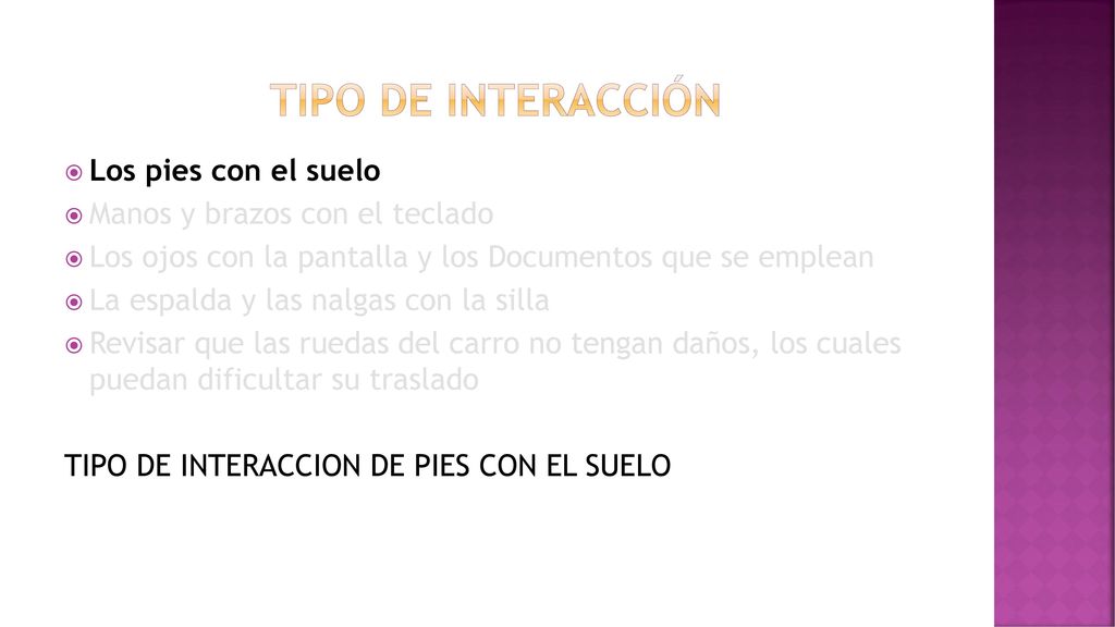 Tipo de interacción Los pies con el suelo