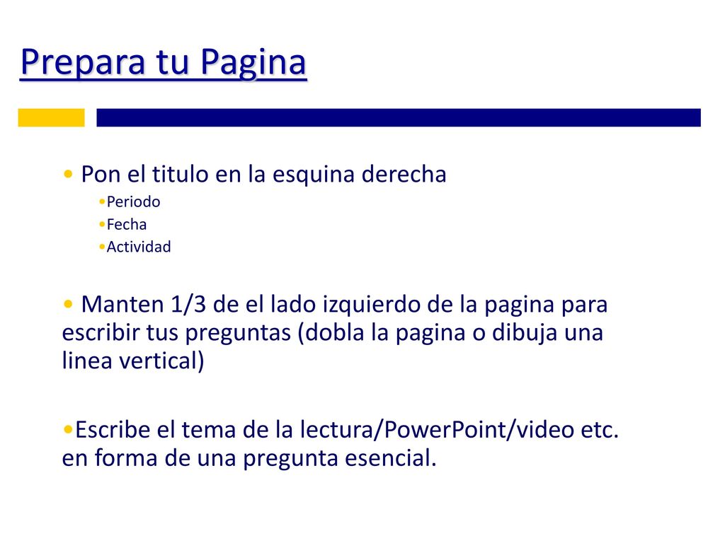 Prepara tu Pagina Pon el titulo en la esquina derecha