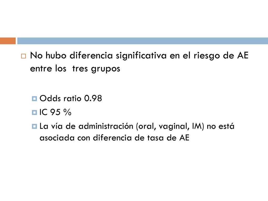 No hubo diferencia significativa en el riesgo de AE entre los tres grupos