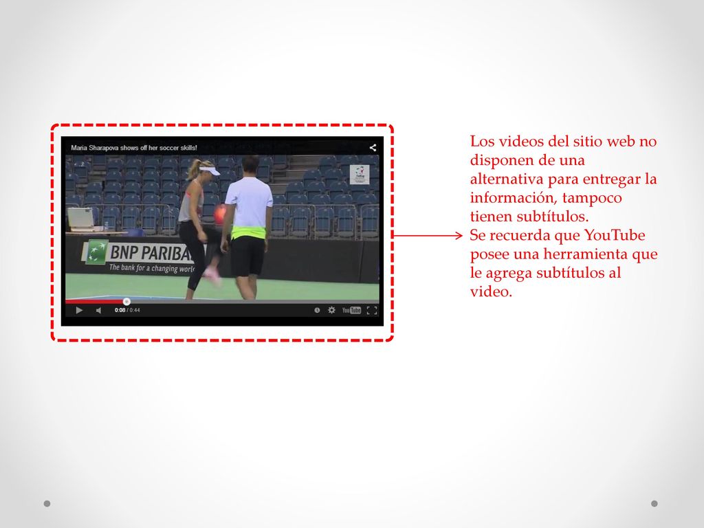 Los videos del sitio web no disponen de una alternativa para entregar la información, tampoco tienen subtítulos.